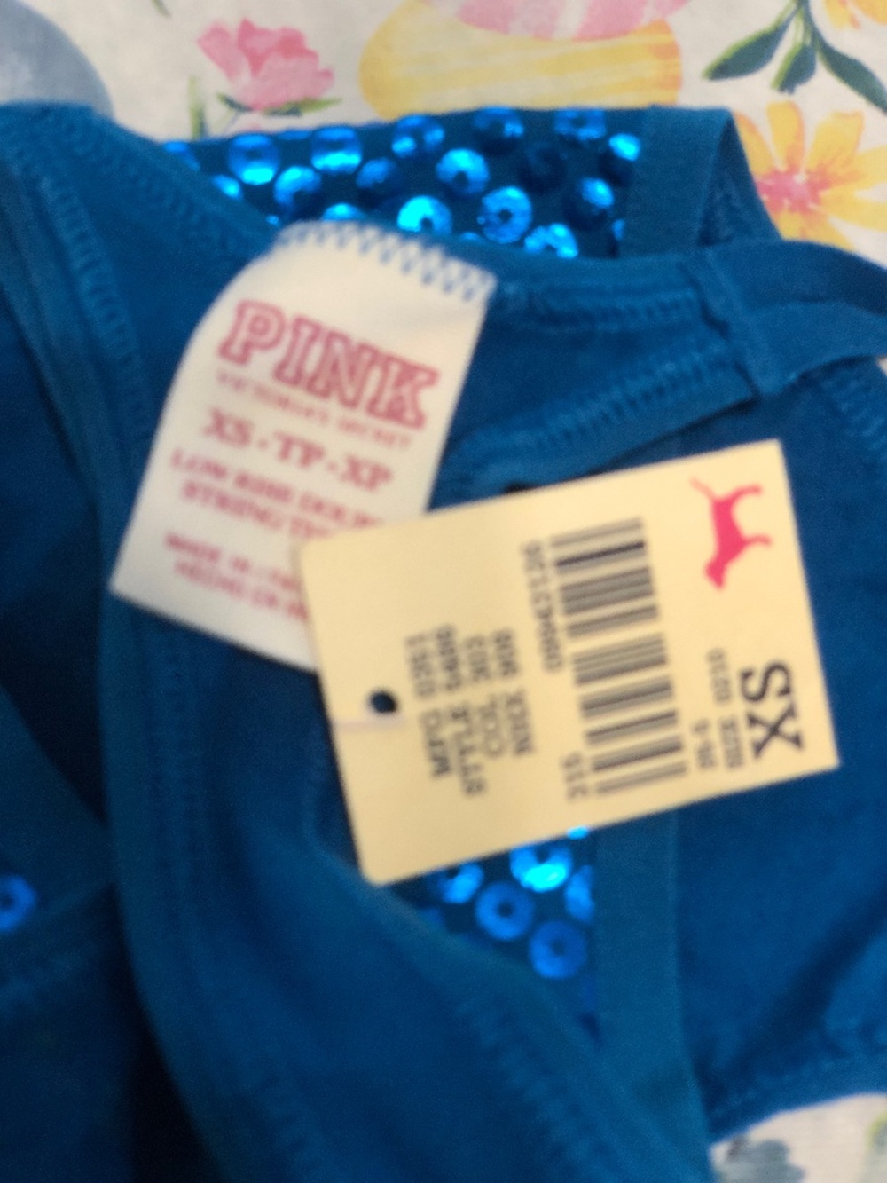 Victoria’s Secret Pink Blue Sequin Thong Underwear Pink Size XS NWT - Picture 4 of 6